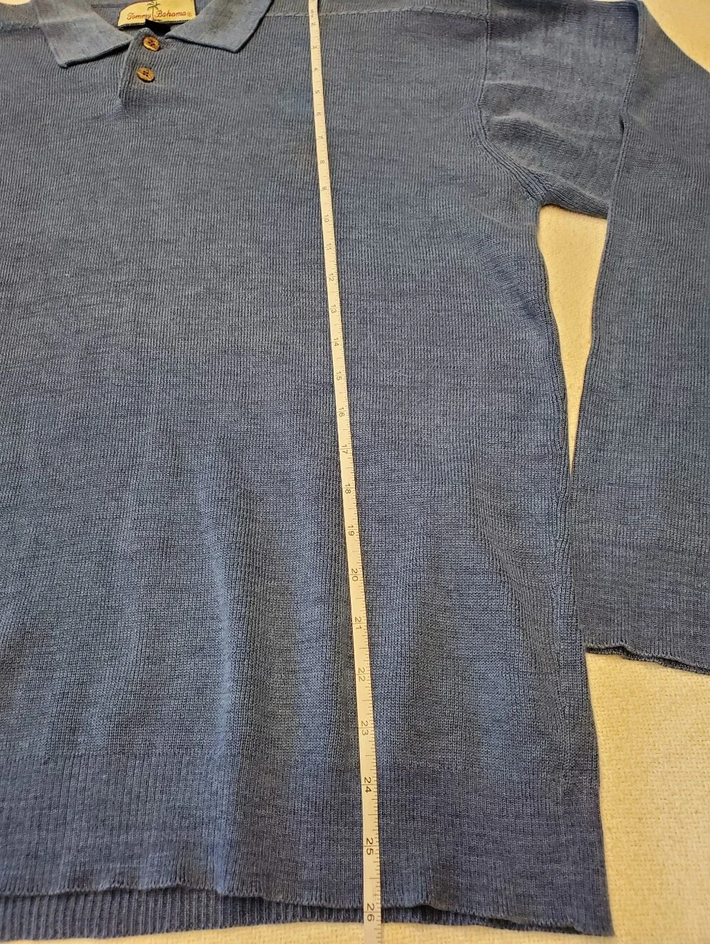 Tommy Bahama Men's L Long Sleeve Knit Polo Sweater Blue Silk Cotton Blend